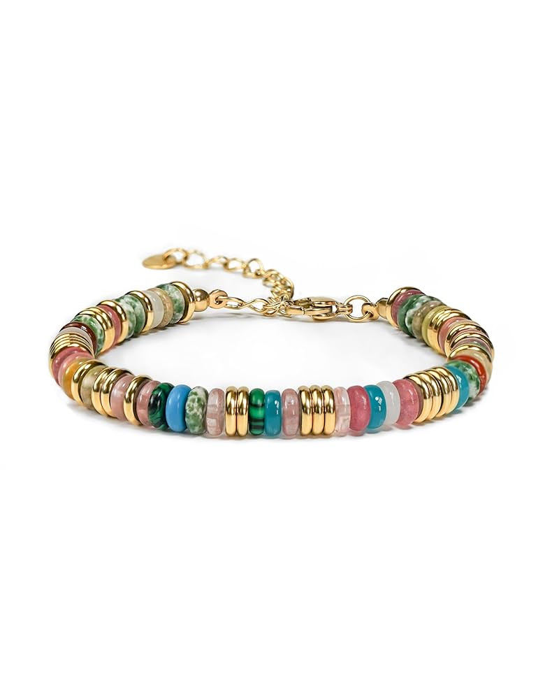 Colorful Gold Bracelets for Women, Stack Bangle Beaded Stone Jewelry Accessories Set for Woman, T... | Amazon (US)