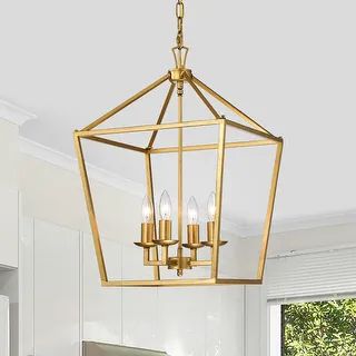 Valentin Gold 4-Light Metal Lantern Chandelier - On Sale - Overstock - 33378833 | Bed Bath & Beyond