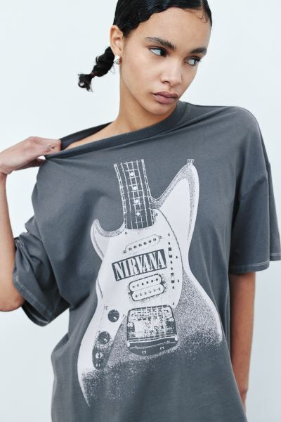 Oversized Printed T-shirt - Dark gray/Smiley® - Ladies | H&M US | H&M (US + CA)
