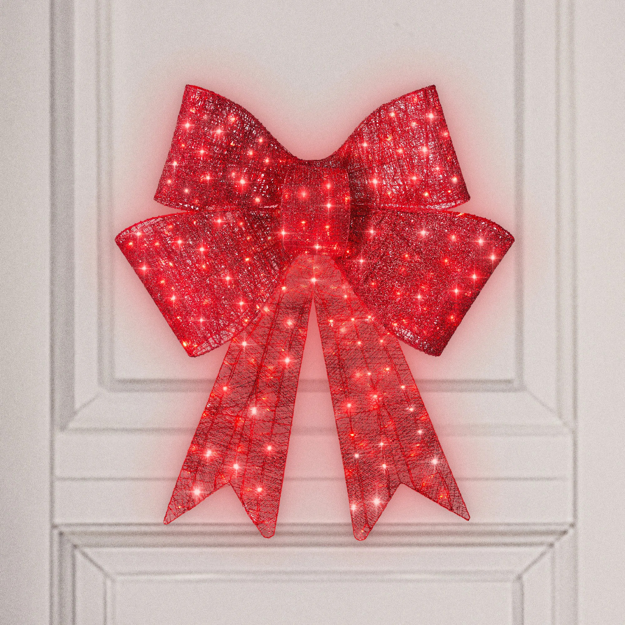 Pre-Lit XL Christmas Bow, Large Outdoor LED Lighted Holiday Decor W/ 8 Light Functions, Hook | Wayfair North America