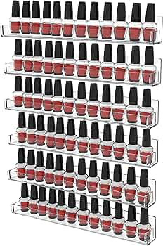 Cq acrylic Nail Polish Organizer Wall Mounted,6 Pack Nail Polish Rack Display 72 Bottles Nail Tec... | Amazon (US)