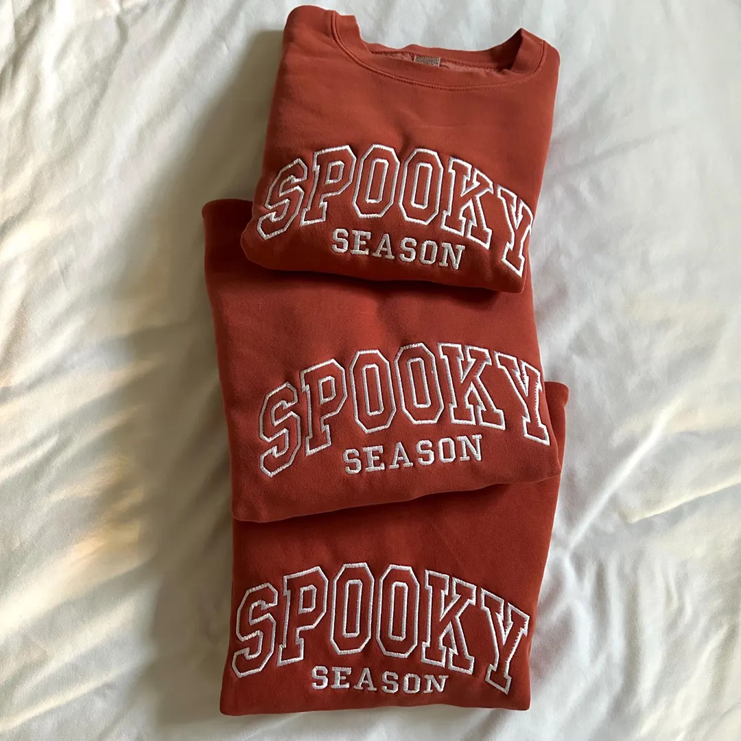 Spooky Season Embroidered Pigment Dyed Sweatshirt Halloween Spooky Szn Embroidery Black Fall Autu... | Etsy (US)
