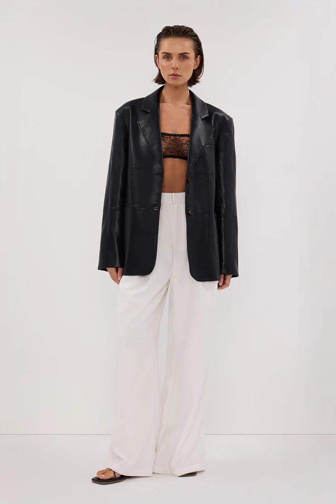 MONTY BLACK FAUX LEATHER BLAZER | DISSH