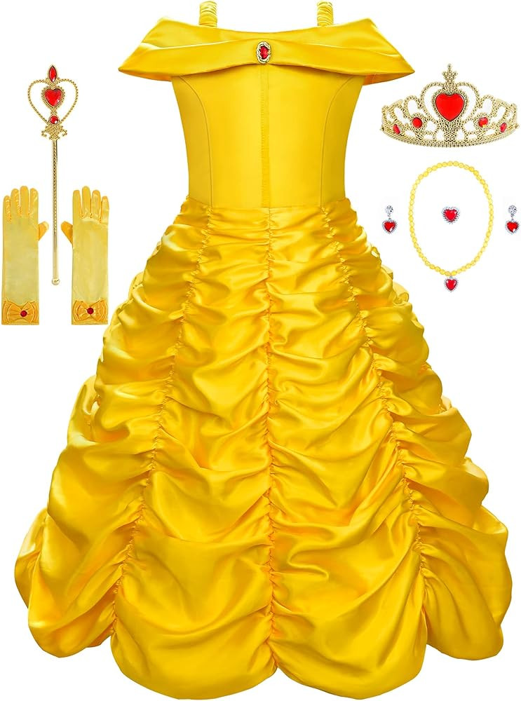 Princess Costume Dresses for Girls Costumes Halloween Cosplay Birthday Outfit Yellow | Amazon (US)
