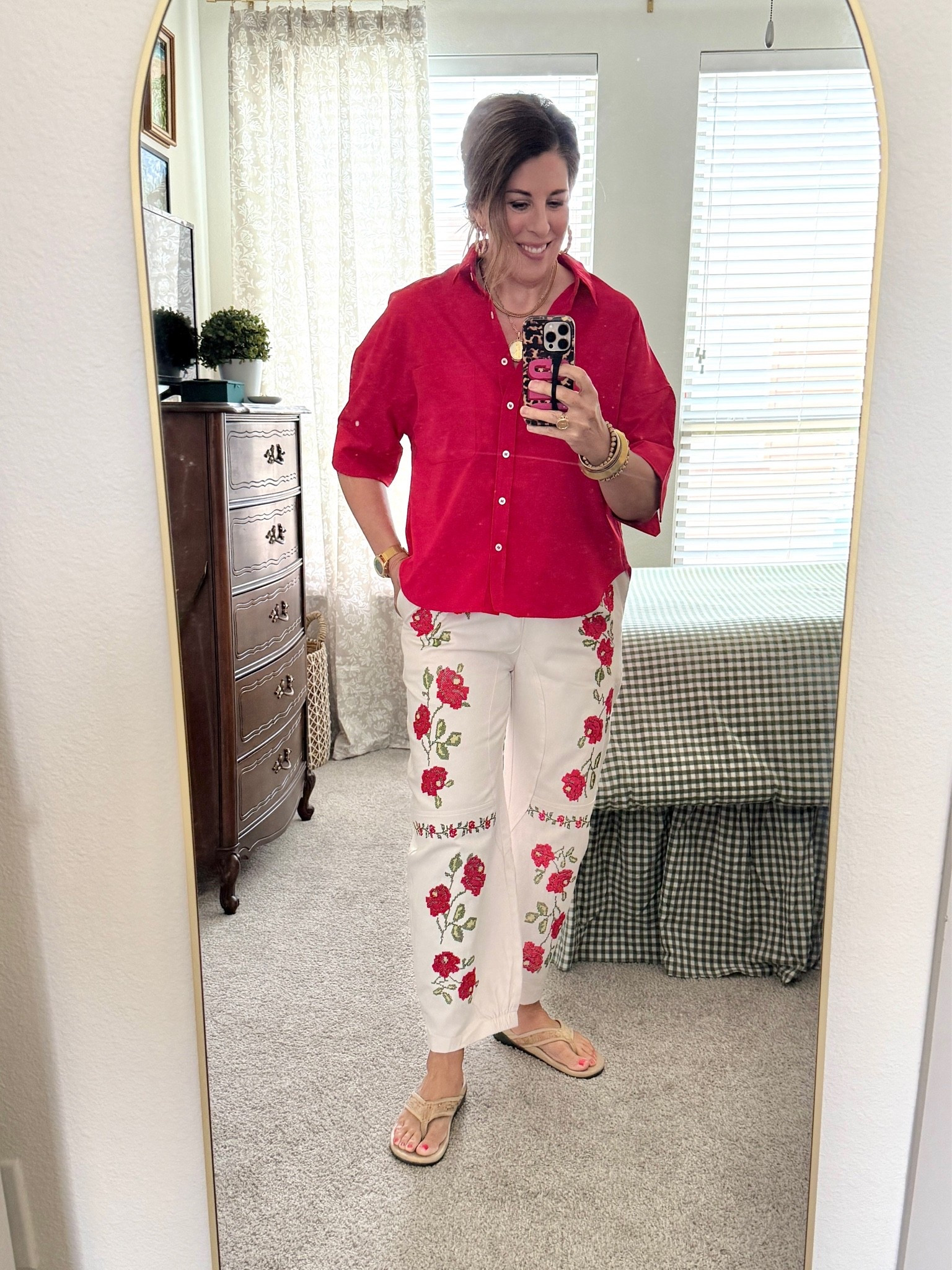 LOVE these embroidered/stitched leg cross between a jogger and barrel leg pants! Fabric is thick and quality is fantastic.  Sz. M, several color options. Also love the blouse- complementing stripe down the sides and back adds a fun detail. Sz. L

#LTKOver40 #LTKootd #LTKmomlife