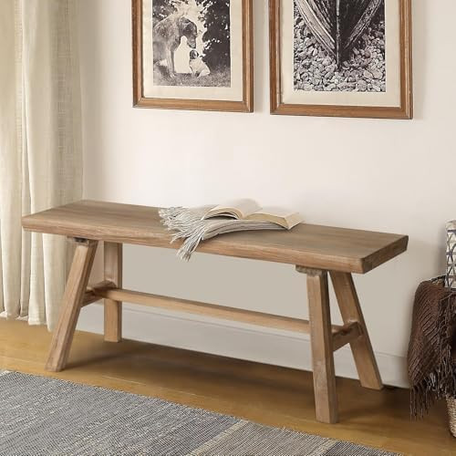 Wnutrees 39" Farmhouse Solid Wood Bench, Rustic Dining Entryway Bench | Amazon (US)