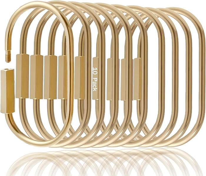 10 Pcs Gold Brass Key Rings,Small Locking Carabiner Clip Keychain,Screw Lock Oval Keyring,Purse B... | Amazon (US)
