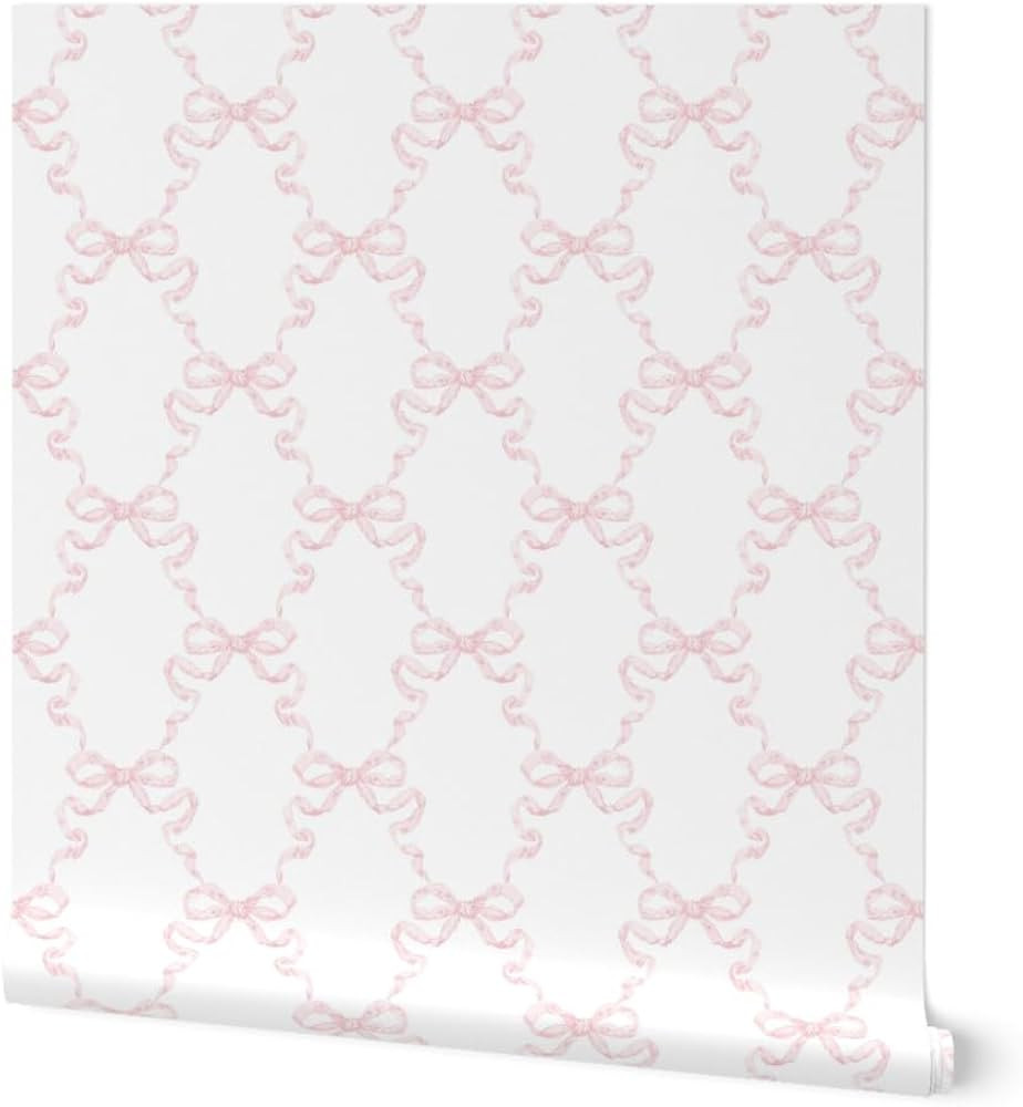 Peel & Stick Wallpaper 3ft x 2ft - Ribbon Lattice,Pink on White,Small Scale,Victorian Vintage,gra... | Amazon (US)