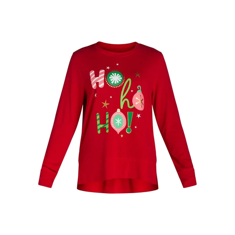 Women's Christmas Ho Ho Ho Graphic Crewneck Hacci Sweater Top from Holiday Time, Sizes S-XXXL | Walmart (US)