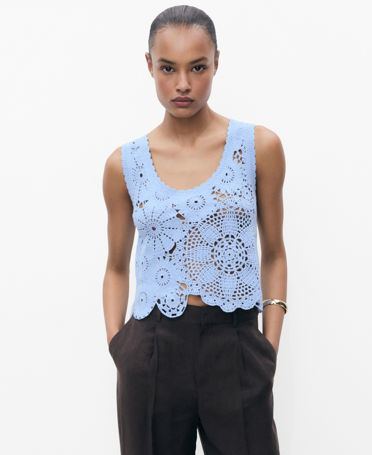 Mango Women's Flowers Crochet Top - Sky Blue | Macy's