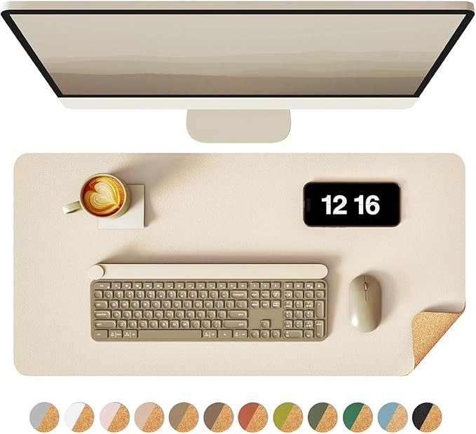YSAGi Double-Sided Desk Pad, 23.6"x13.7" Leather Desk Mat, Eco Cork Desk Pad Protector, Large Mou... | Amazon (US)