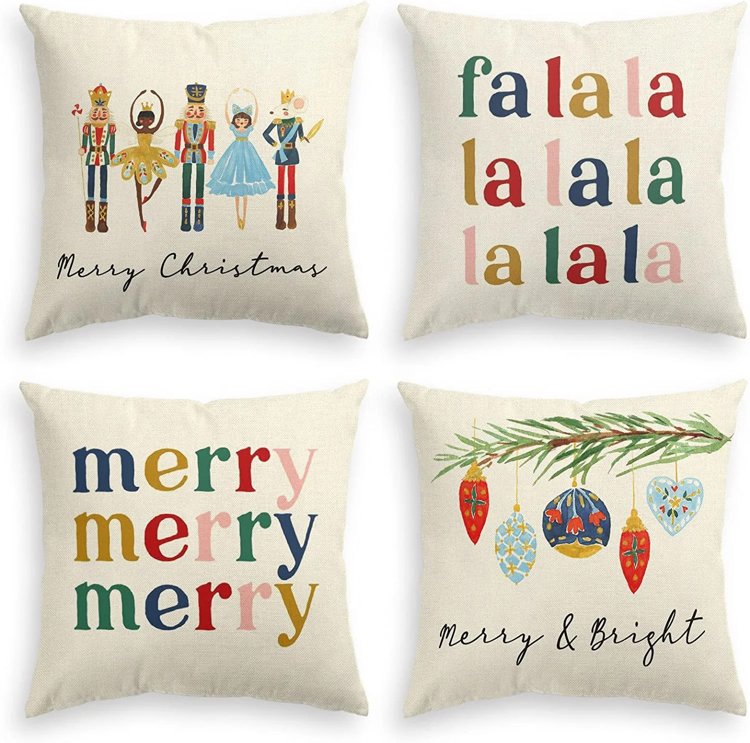 Artoid Mode Nutcracker Fa La La Merry Christmas Pillow Covers 18 x 18 Inch, Set of 4 Square Winte... | Walmart (US)