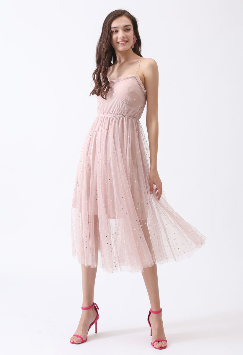 Brighter Stars Cross Back Mesh Dress in Pink | Chicwish
