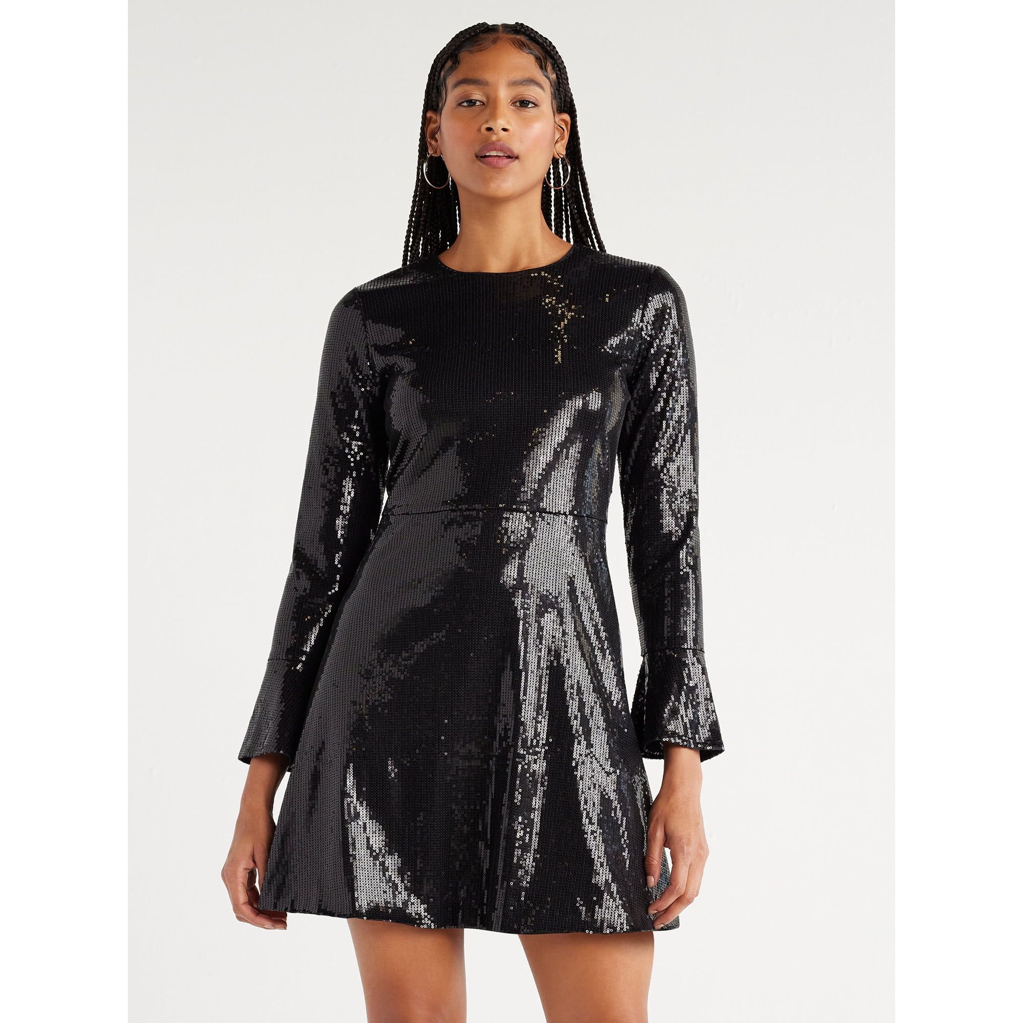Scoop Women’s Sequin Dress with Slit Sleeves, Sizes XS-XXL | Walmart (US)