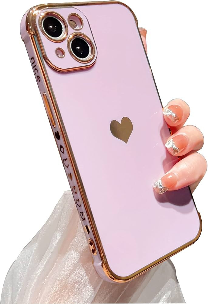 phylla Compatible with iPhone 14 5g 6.1" Phone Case Luxury Gold Cute Love Heart Cover Side Small ... | Amazon (US)