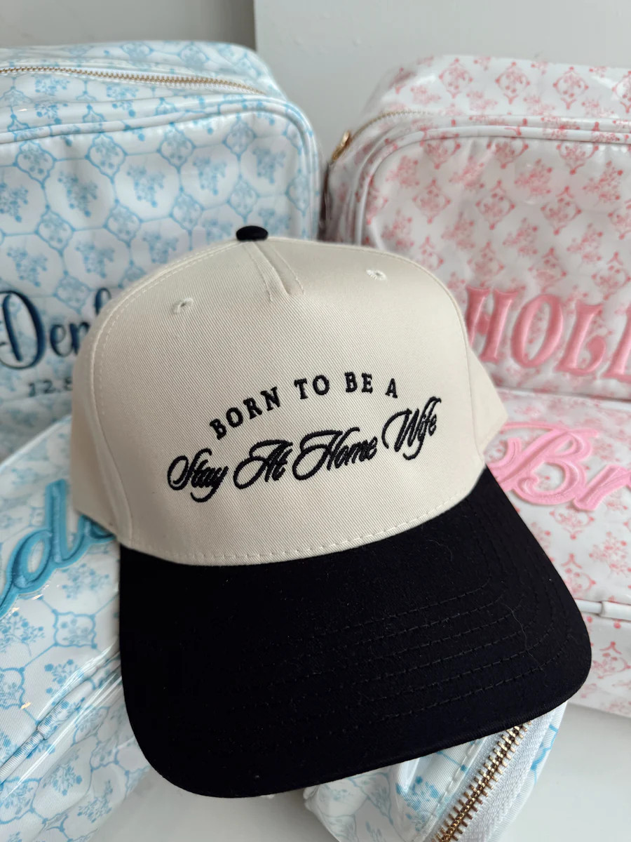 Born To Be A Stay At Home Wife - Black Vintage Trucker Hat | KenzKustomz