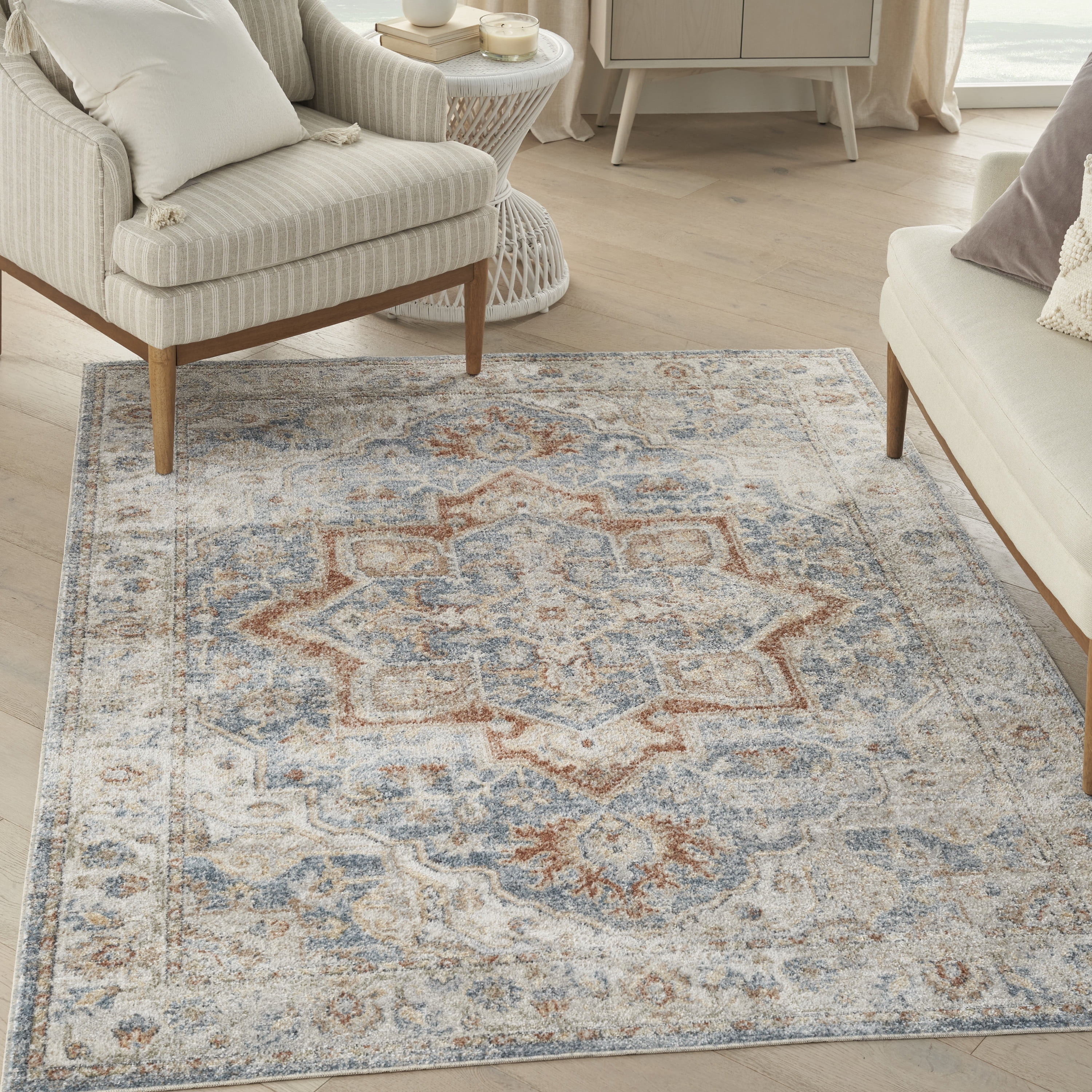 Nourison Astra Machine Washable Bohemian Denim Multi 5'3" x 7' Area Rug, (5x7) - Walmart.com | Walmart (US)