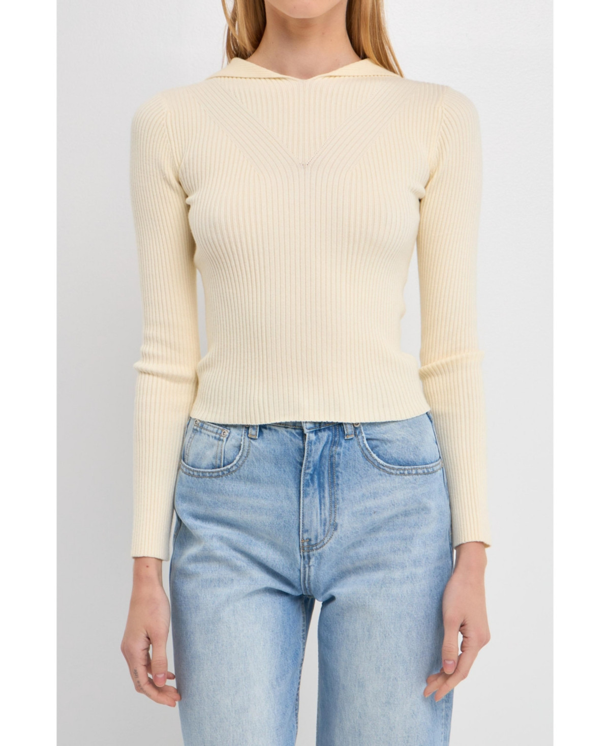 endless rose Women's Ribbed Detail Hoodie Sweater - Cream | Macy's