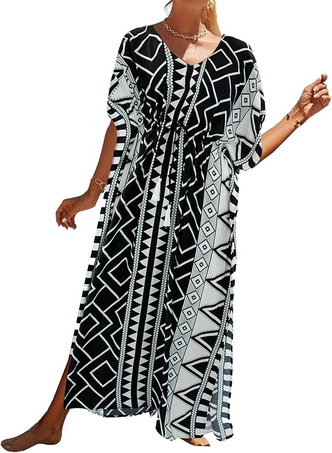 Bsubseach Kaftan Dresses for Women Plus Size Swimsuit Cover Up Long Caftan Dress with Waist Draws... | Amazon (US)