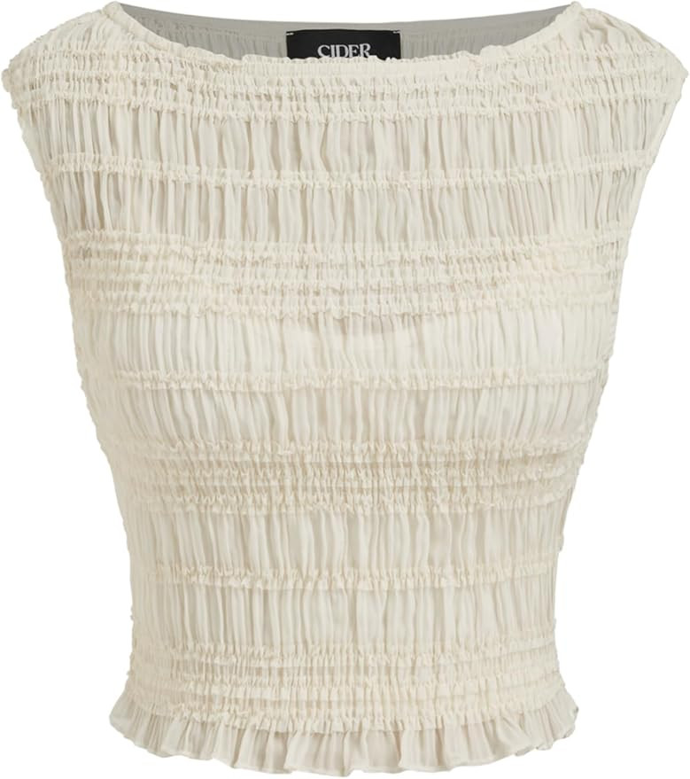 CIDER Shirts for Women Shirred Tank Tops Sleeveless Boat Neck Top Lined Woven Regular Fit Cami To... | Amazon (US)