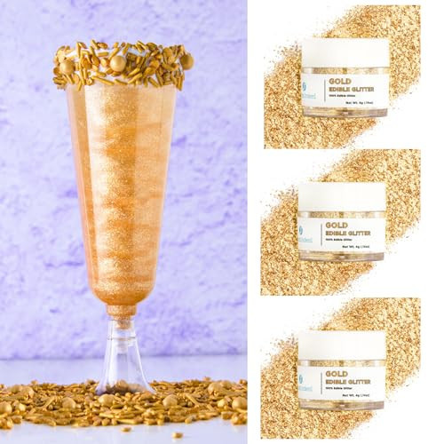 Sweets Indeed Edible Glitter, Perfect for Drinks, Cocktails, Beverages & Cake Decorating, Dessert Cake Topper, 4 grams, 3 Pack (Christmas) (Christmas) (Gold) | Amazon (US)