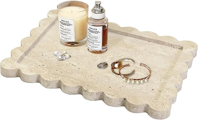 Marble Tray 100% Marble Vanity Trays for Bathroom 12" x 9", Scalloped Tray, Marble Tray for Kitch... | Amazon (US)