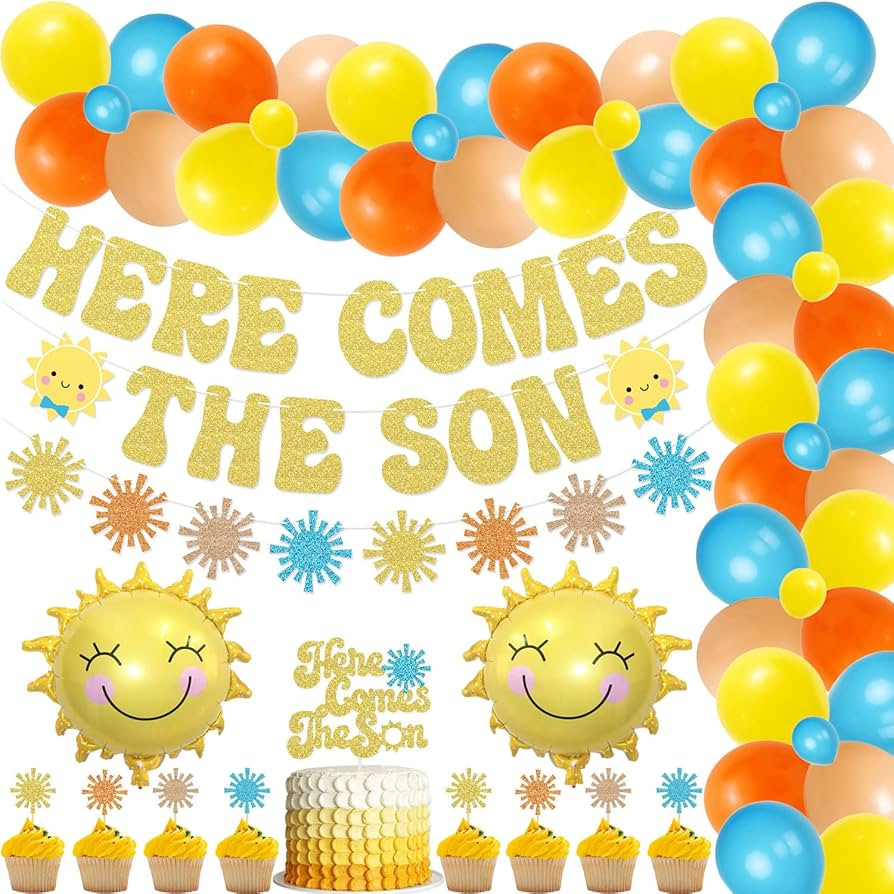 91 Pcs Here Comes the Son Baby Shower Decorations Kit Here Comes the Son Banner Cake Topper Sun C... | Amazon (US)