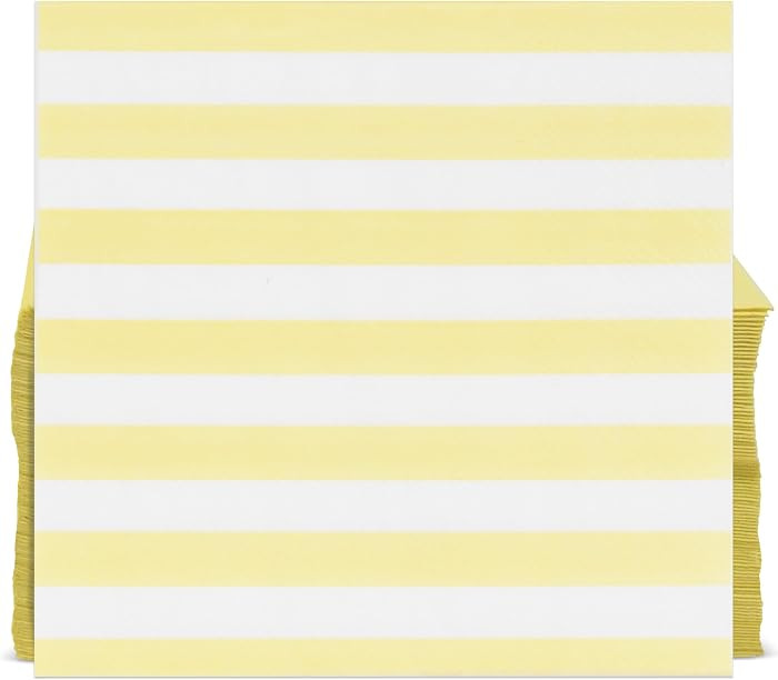 Yellow Striped Cocktail Napkins 100 Pack, 3 Ply Disposable Beverage Napkins for Baby Shower Birth... | Amazon (US)