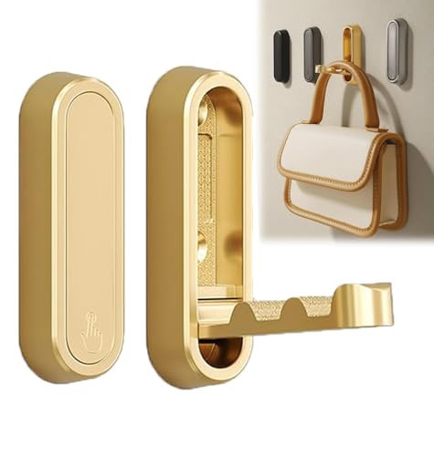 Jefuzh Folding Wall Hooks, 2Pcs Folding Coat Hooks Space-Saving Foldable Hook Bathroom Towel Hook Wall Mounted for Hanging Coat Towels Clothes Hat Bags Keys (Gold) | Amazon (US)