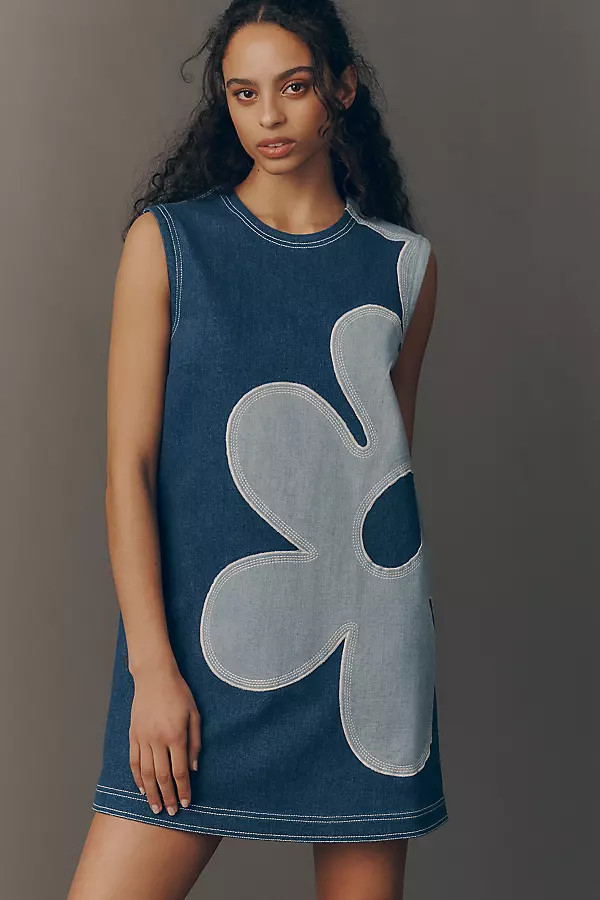 Pilcro Sleeveless Floral Denim Mini Dress | Anthropologie (US)