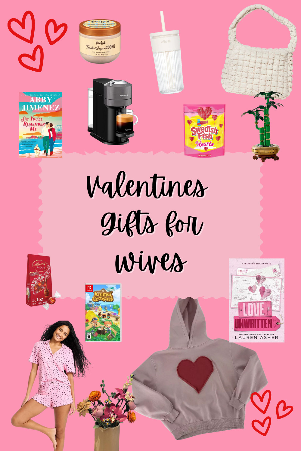 Searching for the perfect Valentine’s Day gifts for your wife? 💕 This thoughtful Valentine’s Day gift guide for wives is filled with cozy, romantic, and meaningful finds she’ll truly love. Surprise her with pink heart pajamas, a soft Mama graphic sweatshirt, or a stylish Wild Fable shoulder bag—perfect for everyday wear with a Valentine twist.

Create cozy nights in with romance novels, Animal Crossing on Nintendo Switch, and indulgent chocolate truffles and Valentine gummy candy. Elevate her self-care routine with a frosted sugar cookie body scrub, beautiful LEGO flower bouquets, or a calming lucky bamboo décor set she can enjoy long after Valentine’s Day. Make mornings extra special with a Nespresso coffee maker and a chic straw tumbler—perfect for busy wife life.

✨ Perfect for:

Valentine’s Day gifts for wives

Romantic Valentine ideas for her

Cozy Valentine night gifts

Thoughtful gifts wives actually want

Valentine gifts for women from Target

Save this pin for romantic Valentine’s inspiration, wife-approved gift ideas, and meaningful Valentine presents she’ll remember 💖 

 #LTKValentine #LTKmomlife #LTKSeasonal