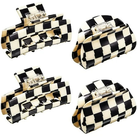 TFixol 4 Pieces Checkered Hair Clips Non Slip Checkered Hair Claw Rectangular Hair Jaw Clip Semicirc | Walmart (US)