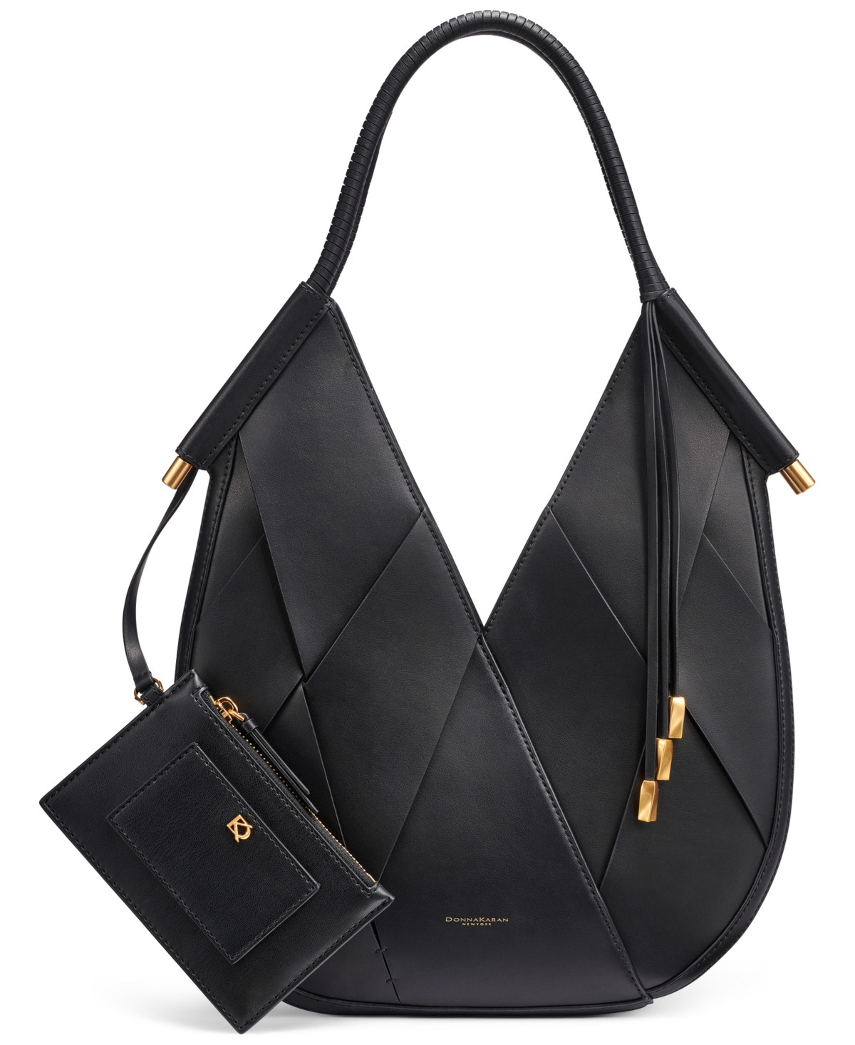 Donna Karan New York Baldwin Leather Large Shoulder Bag - Black/Gold | Macy's