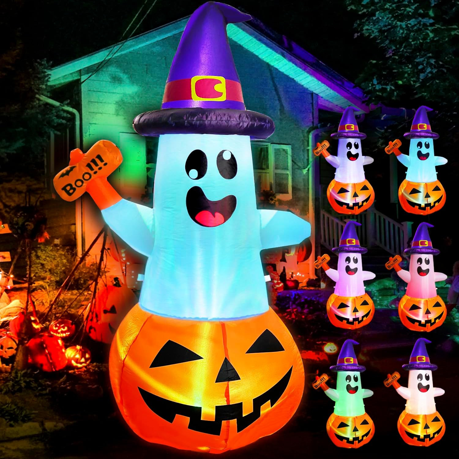 fotako 5FT Halloween Inflatables Decorations Outdoor Pumpkin Ghost with Multi-Color Flashing Buil... | Amazon (US)