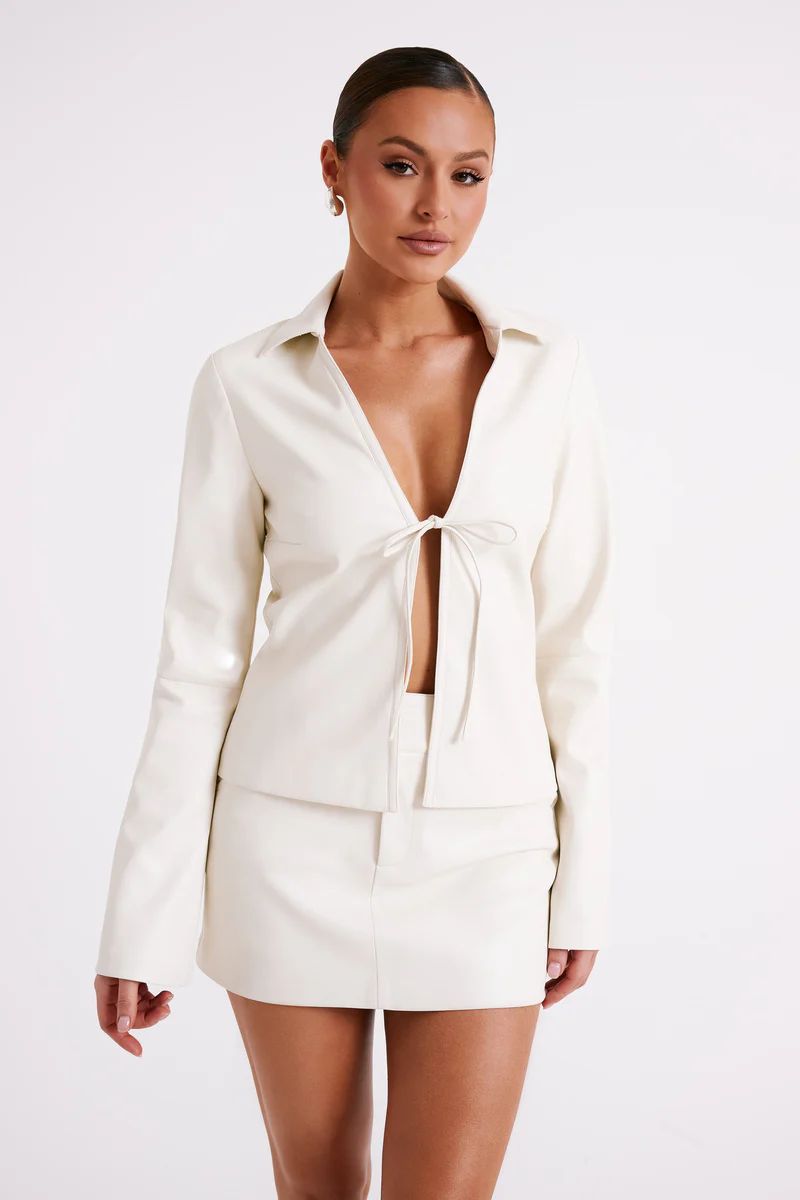 Dina Faux Leather Tie Up Top - Ivory | MESHKI US