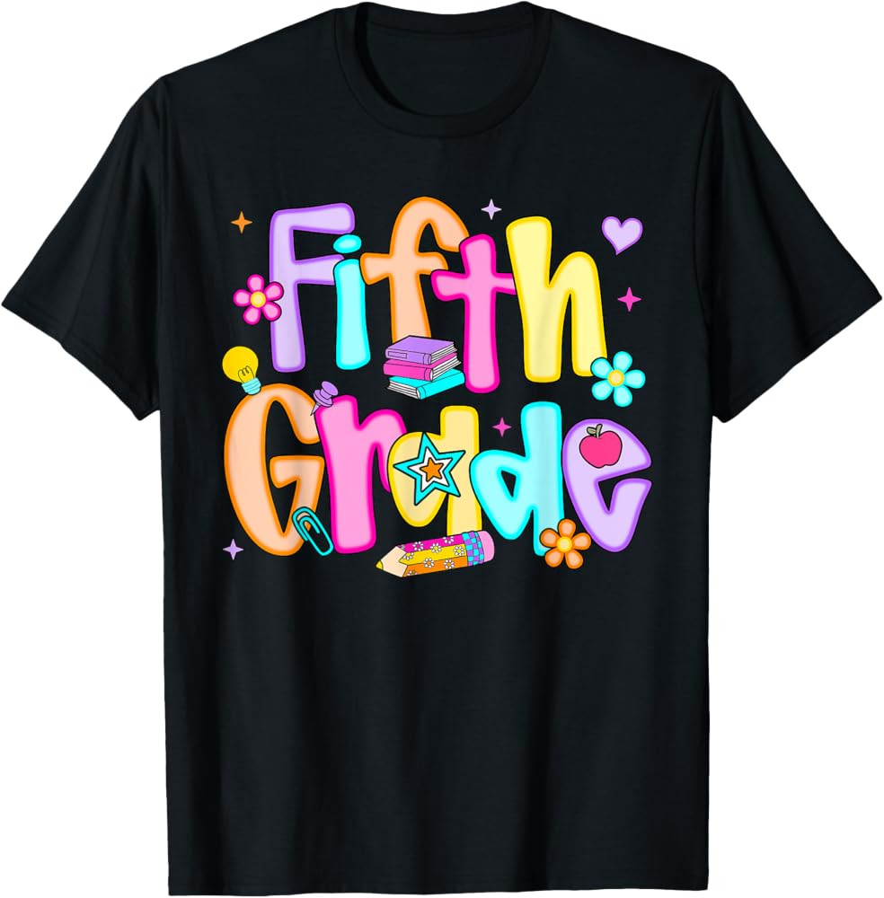Preppy Fifth Grade Back to School 5th Grade Teacher Girl Boy T-Shirt | Amazon (US)