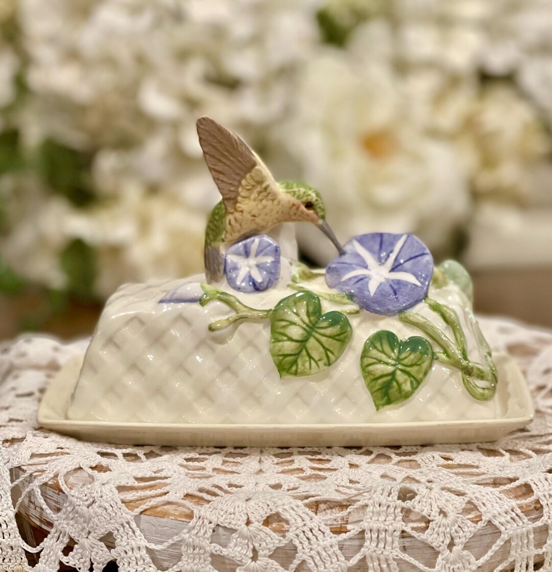 Beautiful Hummingbird Floral Ceramic Butter Dish Set - Etsy | Etsy (US)