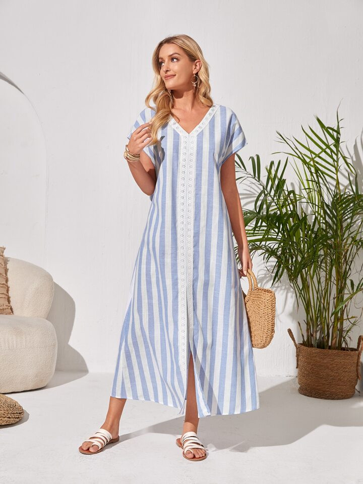 EMERY ROSE Striped Dolman Sleeve Slit Front Tunic Dress | SHEIN