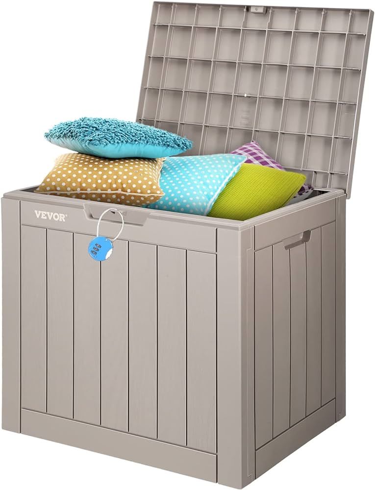 VEVOR Deck Box, 31 Gallon Outdoor Storage Box, 22.1" x 17.1" x 20.9", Waterproof PP Deckbox with ... | Amazon (US)