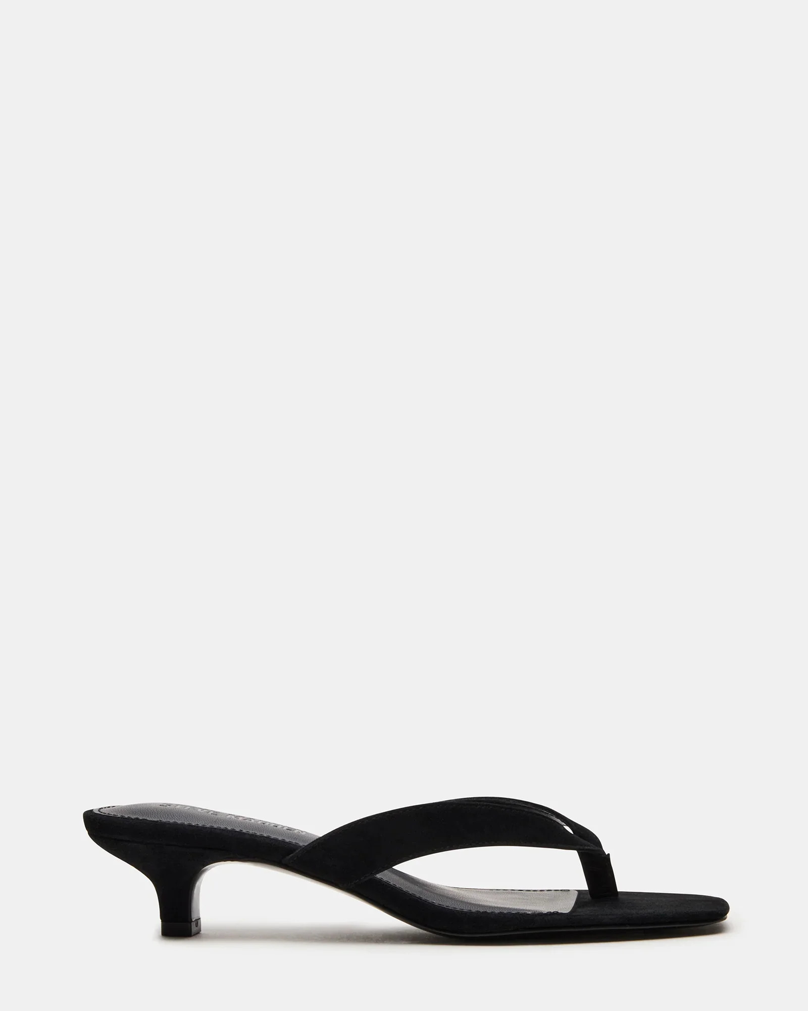 TRACIE Black Suede Thong Strap Kitten Heels | Women's Designer Heels | Steve Madden (Canada)