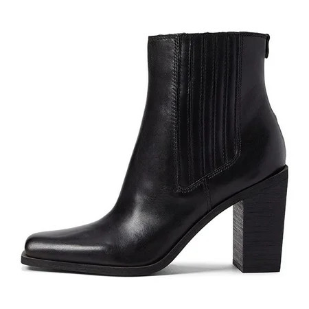 Sam Edelman Emalia Black Block Heel Leather Square Toe Retro Bootie Ankle Boots (Black 9.5) | Walmart (US)