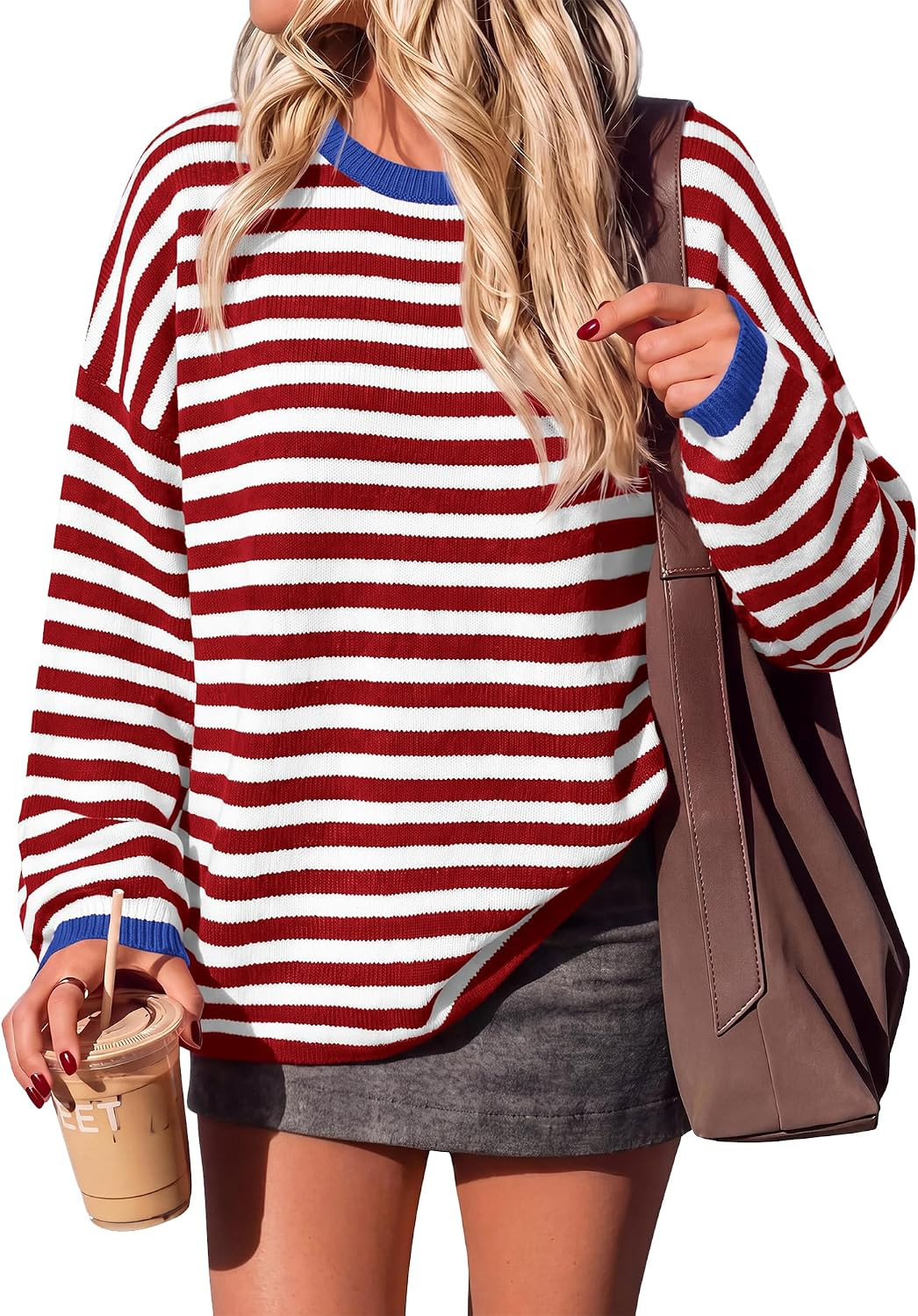 BTFBM Women's Lightweight Oversized Striped Sweater | Amazon (US)