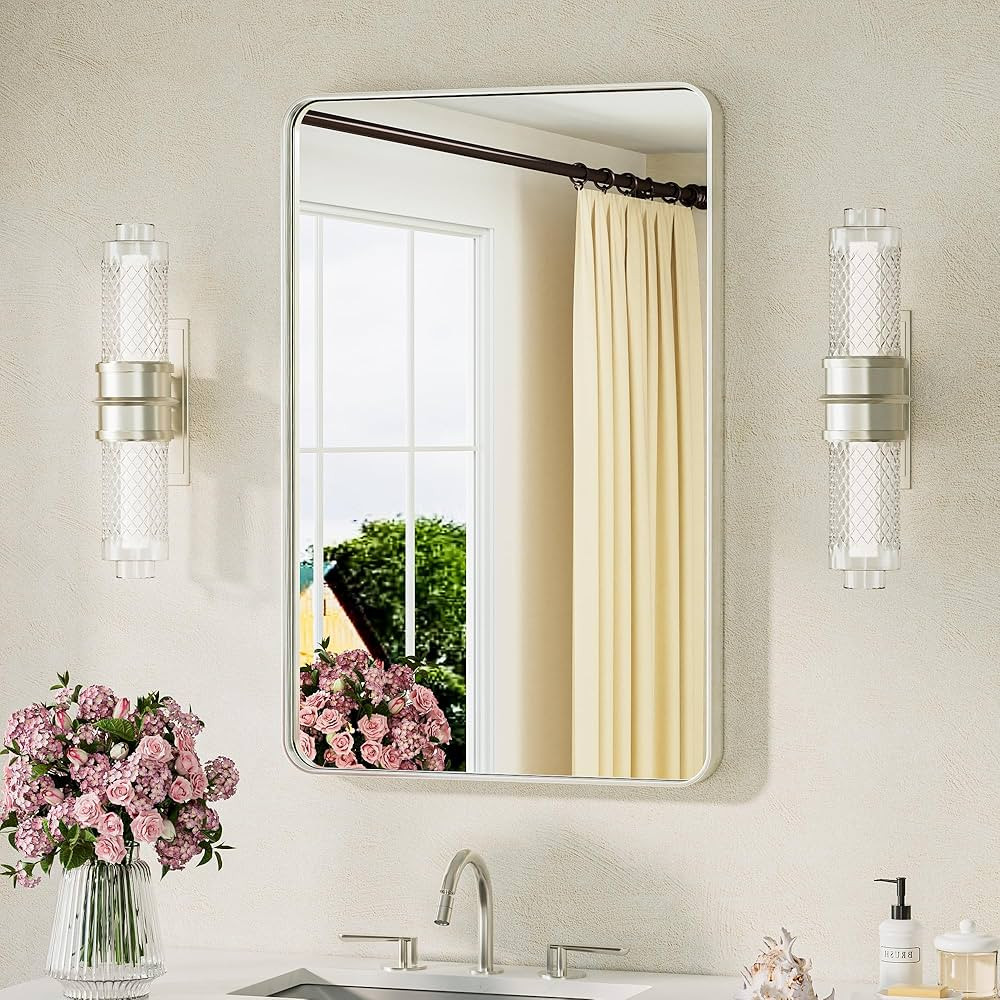 TETOTE 20 x 30 Inch Brushed Nickel Bathroom Mirror Brushed Nickel Rectangle Metal Framed Mirror, ... | Amazon (CA)