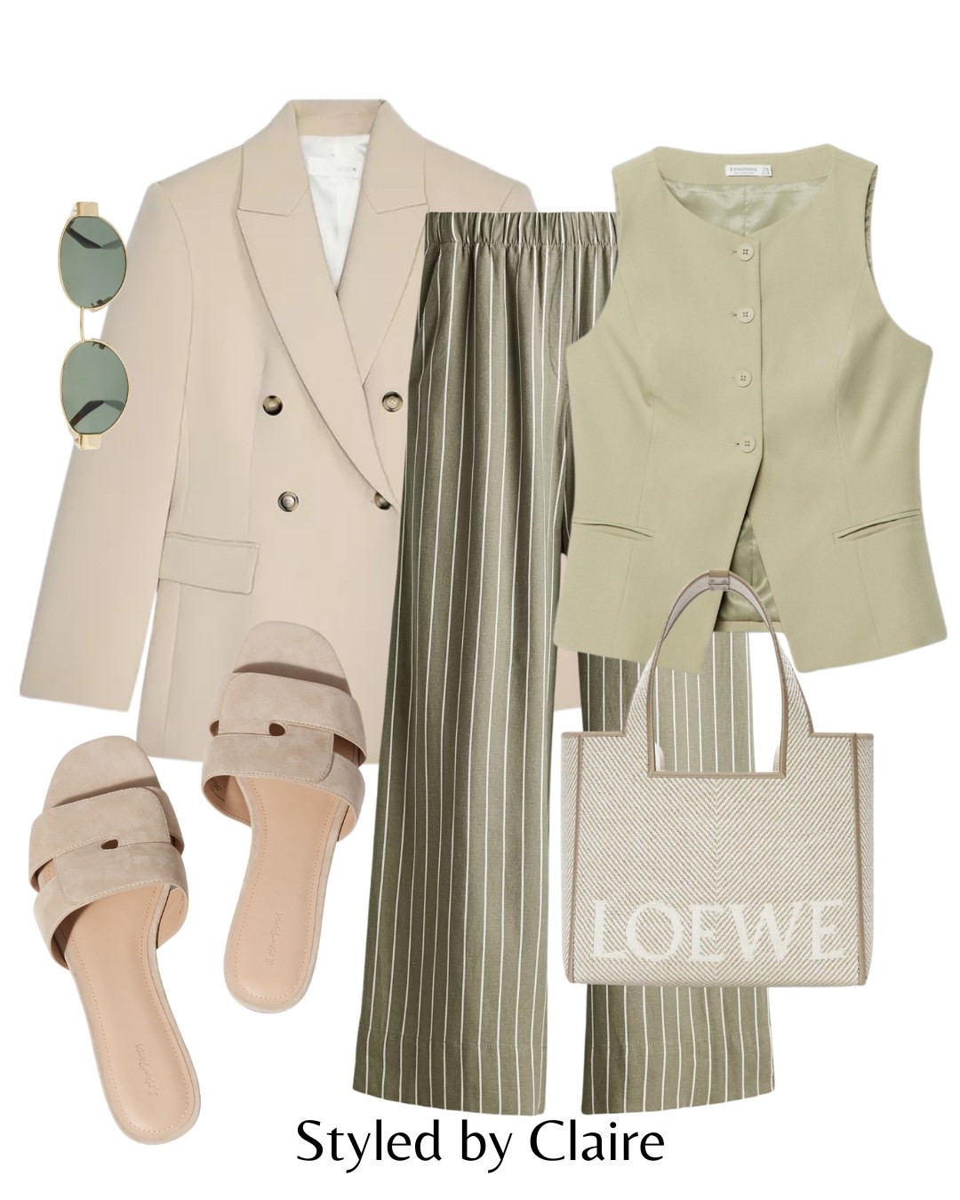 Cream & pastel green🍋‍🟩
Tags: Zara oversized blazer linen striped trousers waistcoat split button up Loewe raffia bag suede neutral sandals slides Celine sunglasses fashion spring summer inspo outfit ideas chic women’s style holiday city break Barcelona Ibiza Italy Dubai brunch special occasion

#LTKstyletip #LTKspring #LTKsummer