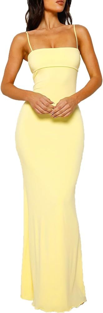 UAURORAO Women Y2k Sleeveless Maxi Dress Square Neck Backless Bodycon Long Dress Summer Formal We... | Amazon (US)