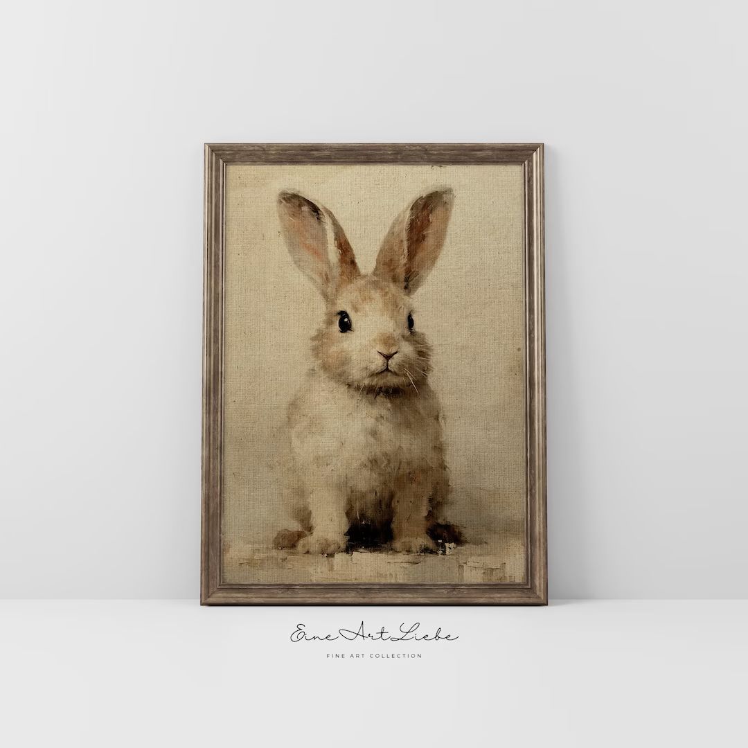 Easter Bunny Rustic Animal Printable Digital Cute Spring Rabbit Easter Nursery Decor Limited Edit... | Etsy (US)