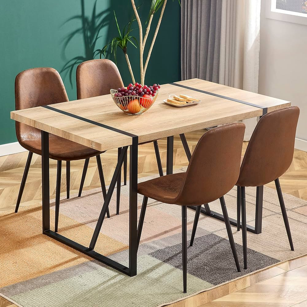 Amazon.com: Ganooly Rustic 5 Piece Dining Room Table Set for 4 People, 55 Inch Rectangle Kitchen ... | Amazon (US)