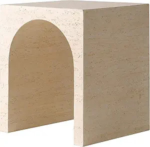 Modern Arch-Shaped Beige Travertine Coffee Table - 17.33" Rectangular Fiberglass End Table for Li... | Amazon (US)