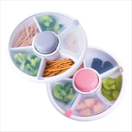 GoBe Kids Original Snack Spinner Bundle with Hand Strap and Sticker Sheet -  Reusable Snack Container with 5 Compartment Dispenser and Lid | BPA and