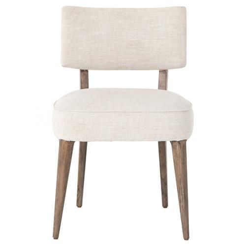 Andy Modern Classic Ivory Performance Seat Brown Wood Dining Chair | Kathy Kuo Home